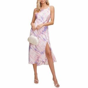 NWT ASTR The Label Bias Cut Dress Size L Satin Tie-Dye Midi Low Back Date Cruise